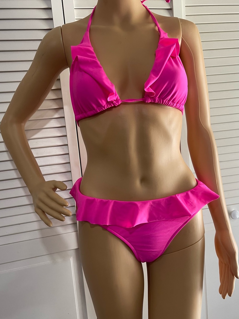Polo by Ralph Lauren Hot Pink Ruffle Triangle Bikini Set